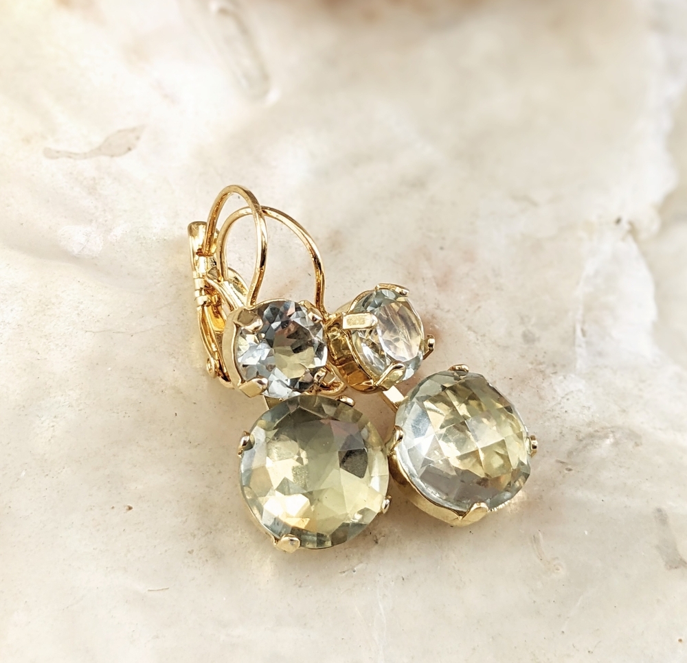 16.6 Total Carats Green Amethyst Prasiolite In 2 Set 18k Gold Plated Earrings